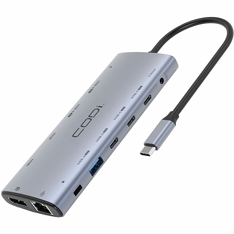 CODi 12-in-1 Multi-Port USB-C Docking Station, 85W Power Delivery, Silver (HB012-1) image 1