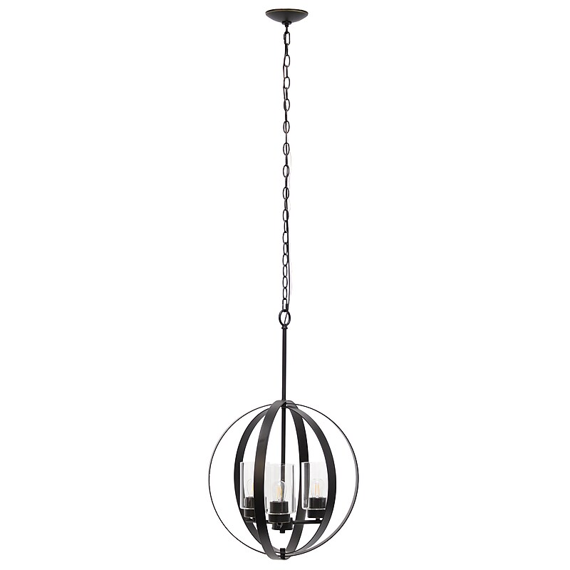 Lalia Home 3-Light 18" Adjustable Globe Hanging Metal and Clear Glass Ceiling LED Pendant, Restoration Bronze (LHP-3010-RZ) image 1