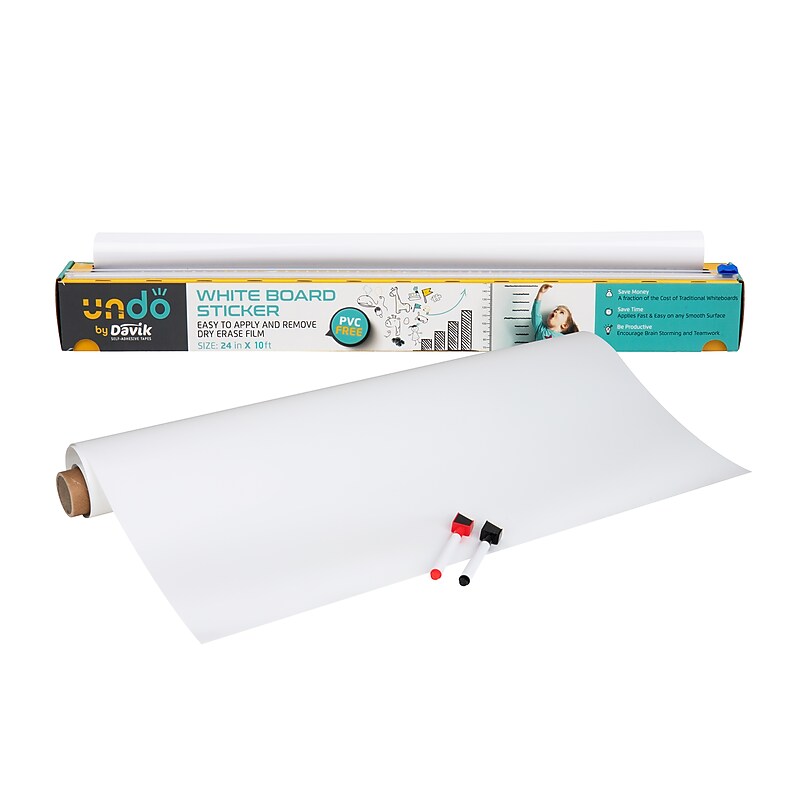 Mind Reader Adhesive Dry-Erase Whiteboard Roll with Dry Erase Markers, 24" x 10' (DWBER-WHT) image 1