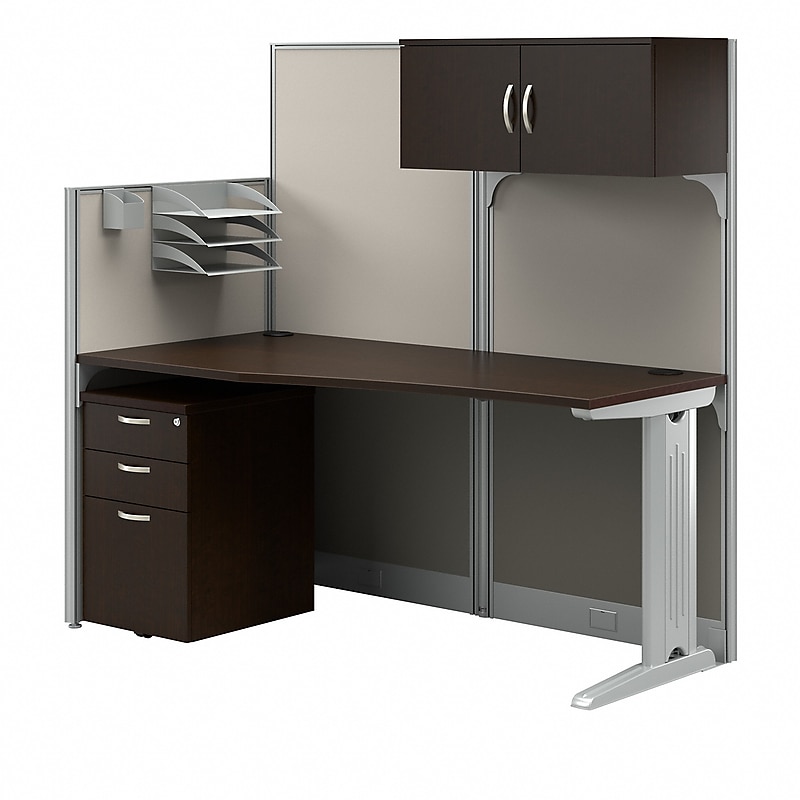 Bush Business Furniture Office in an Hour 63"H x 65"W Cubicle Workstation, Mocha Cherry (WC36892-03STGK) image 1