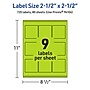 Avery Laser/Inkjet Multipurpose Square Labels, 2.5" x 2.5", Bright Green, 720/Box (94104)~#|#~3C0F342A-791F-4176-9F3006F62A0660A3_sc7