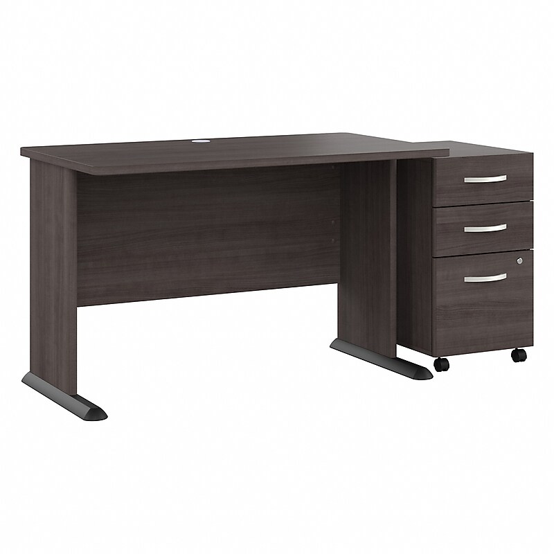 Bush Business Furniture Studio A 48"W Computer Desk with 3 Drawer Mobile File Cabinet, Storm Gray (STA001SGSU) image 1