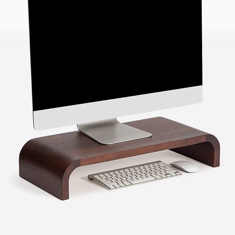 Anji Mountain Mango Wood Monitor Stand, Up to 32" Monitor, Walnut (MS-CRV-WAL) image 1