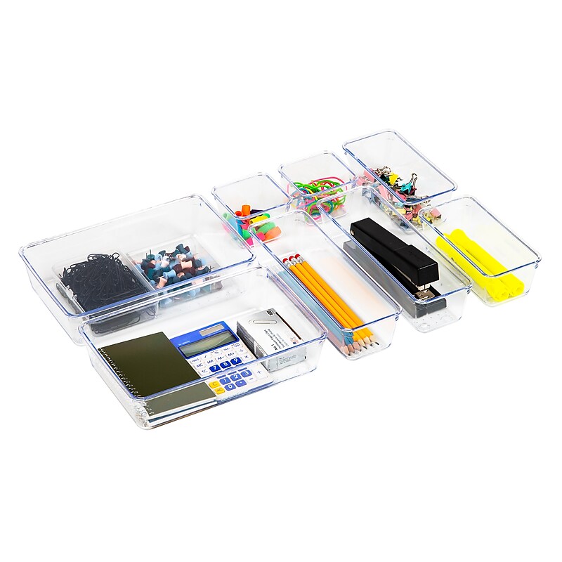 Mind Reader Stackable Plastic Desk Tray Set, Clear, 8 Pieces (DRORG8-CLR) image 1