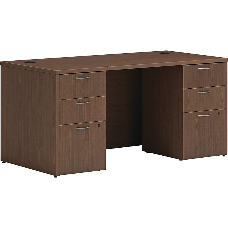 HON Mod 60"W Double-Pedestal Desk, Sepia Walnut (HLPLDS6030BBFSE1) image 1
