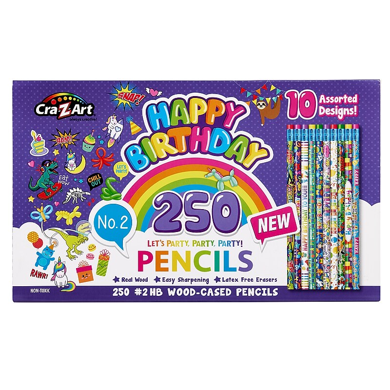 Cra-Z-Art Happy Birthday Classroom Pencils, Assorted Colors, 250/Pack (74016-1) image 1