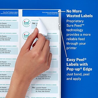 Avery Easy Peel Inkjet Address Labels, 1" x 2-5/8", White, 30 Labels/Sheet, 25 Sheets/Pack (8160)