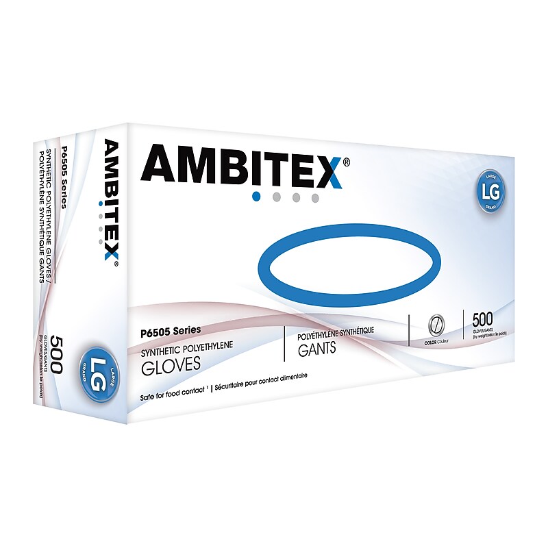 Ambitex P6505 Series Polyethylene Disposable Gloves, L, Clear, 500/Box (PLG6505) image 1