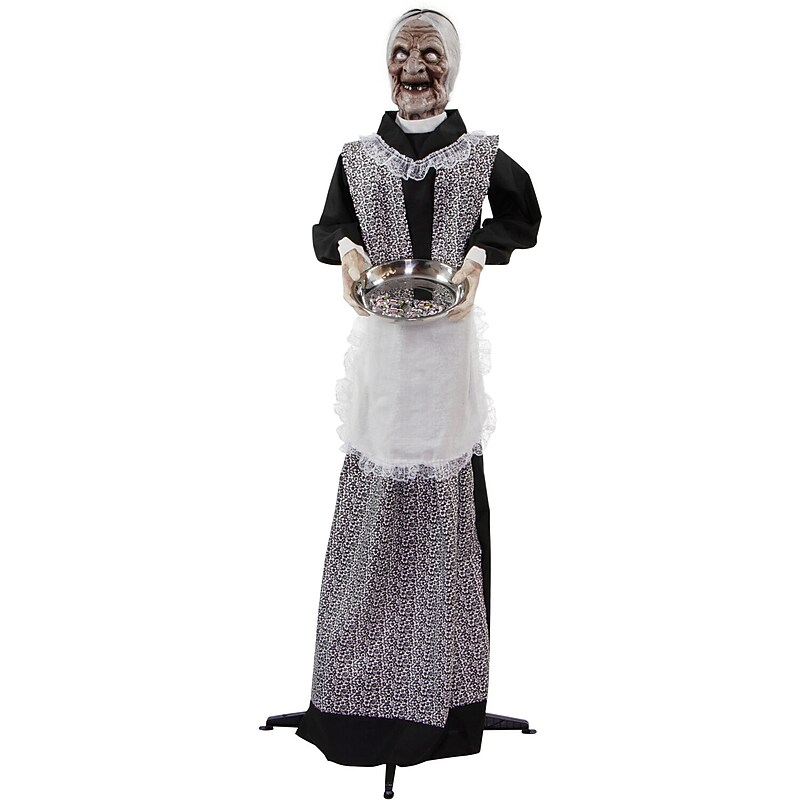 Haunted Hill Farm Life-Size Animatronic Zombie Maid Holding Tray (HHLADY-7FLSA) image 1