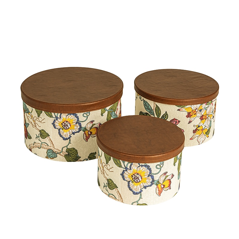 Household Essentials Floral Nestable Hat Boxes with Lift Off Lids, Cardboard, 3/Pack (HE1236) image 1