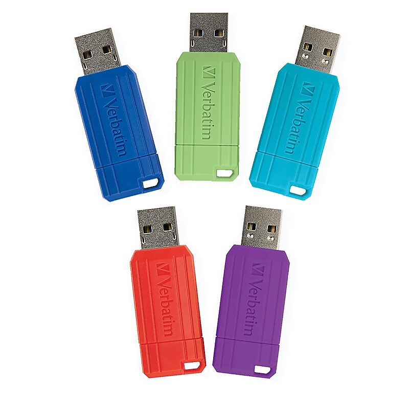 Verbatim PinStripe 16GB USB 2.0 Type A Flash Drive, Assorted Colors, 5/Pack (99813) image 1