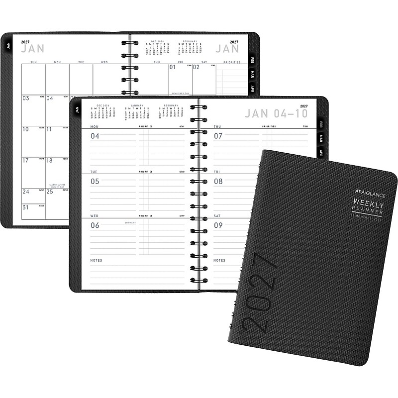 2027 AT-A-GLANCE Contemporary 5" x 8" Weekly & Monthly Planner, Faux Leather Cover, Charcoal (70-100X-45-27) image 1