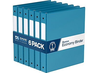 Davis Group Premium Economy 1" 3-Ring Non-View Binder, Turquoise Blue, 6/Pack (2311-52-06)