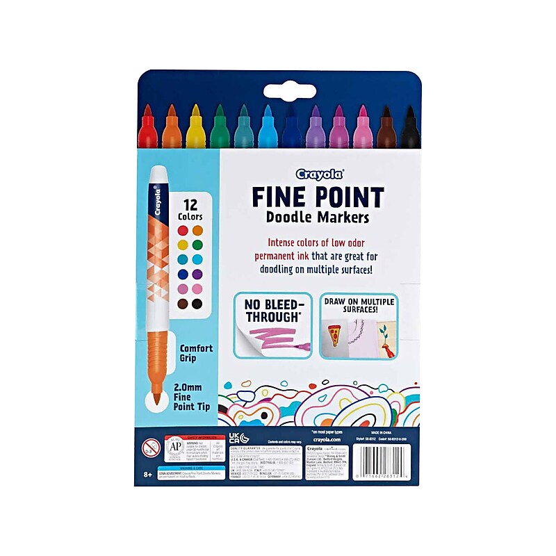 Crayola Doodle & Draw Markers, Fine Point, Assorted Colors, 12/Pack (58-8312) image 1
