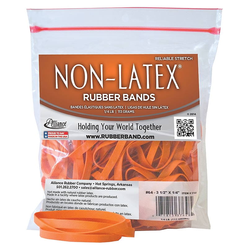Alliance Non-Latex Multi-Purpose #64 Rubber Bands, 3.5" x 0.25", Orange, 95/Pack (37648) image 1