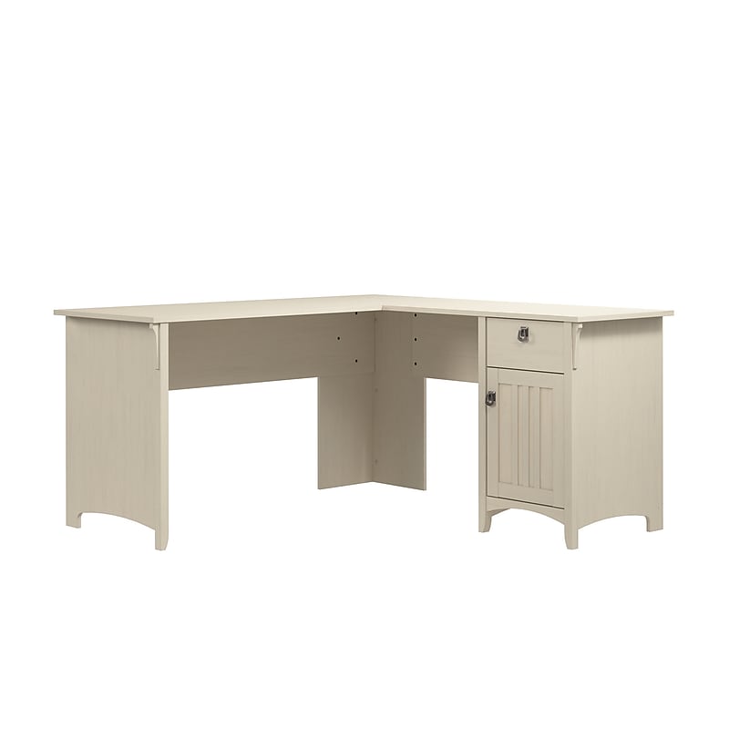 Bush Home Salinas 60W L Shaped Desk with Storage, Antique White (SAD160AW-03) image 1