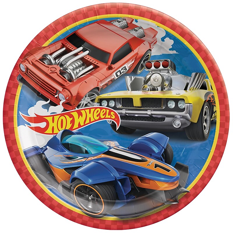 Party City Hot Wheels 9" Paper Plates, Multicolored, 8 Plates/Pack (AM554172) image 1