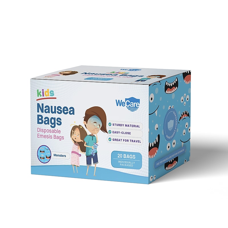 WeCare Monsters Kids' Disposable Emesis Bag for Nausea and Motion Sickness, Multicolor (WC-EMES-M-20) image 1