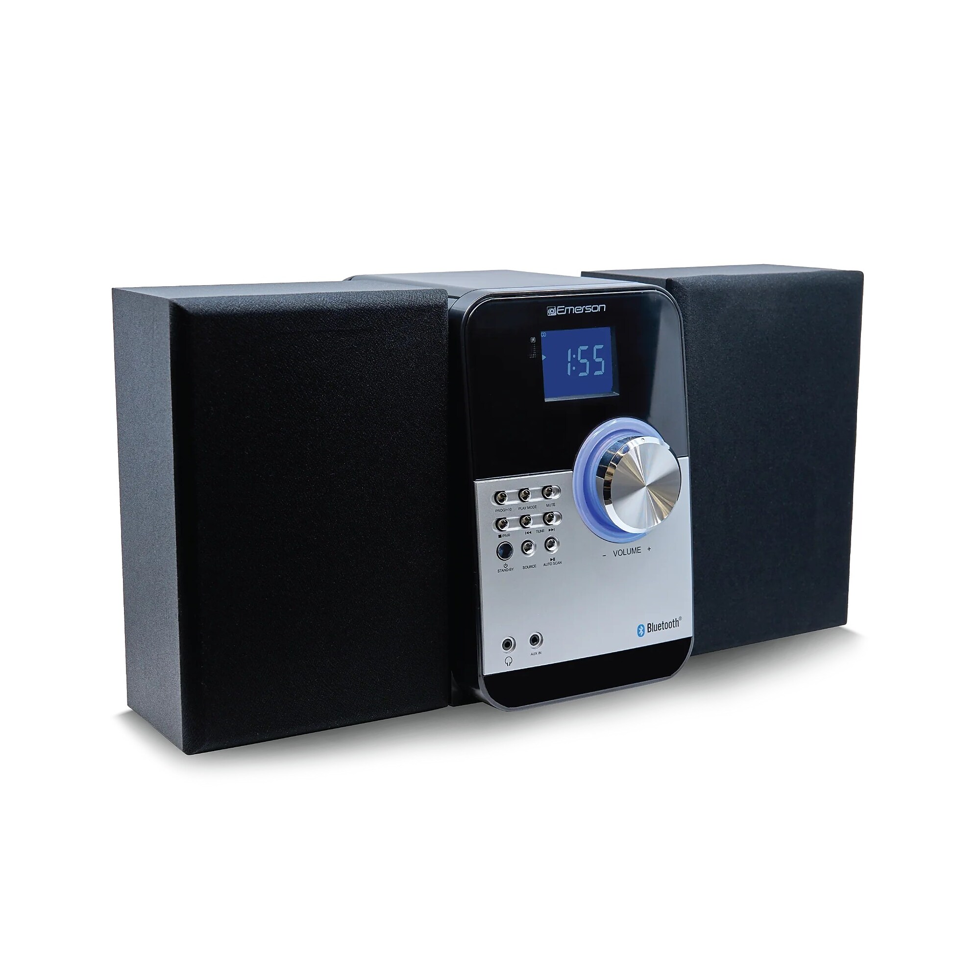 Emerson Bluetooth Micro Music System with MP3, CD Player, FM Radio, Alarm, USB, AUX Input, LED Display, & Remote Control Simolary simolary.com