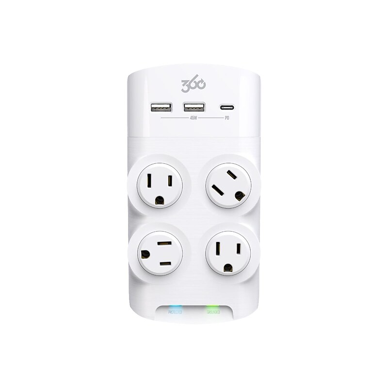 360 Electrical Revolve45 4-Outlet 3-USB Port Surge Protector, White (3E0771-WHT6NA) image 1