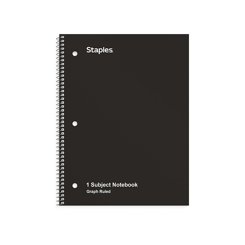 Staples 1-Subject Notebooks, 8" x 10.5", Graph Ruled, 70 Sheets, Black (ST23986C) image 1