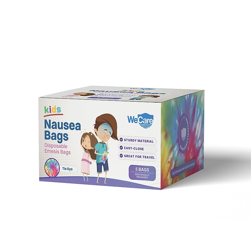 WeCare Tie-Dye Kids' Disposable Emesis Bag for Nausea and Motion Sickness, Multicolor (WC-EMES-T-5) image 1