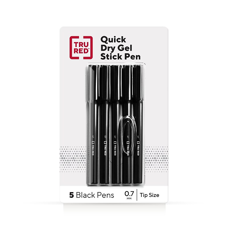 TRU RED™ Quick Dry Gel Pens, Medium Point, 0.7mm, Black, 5/Pack (TR54476) image 1