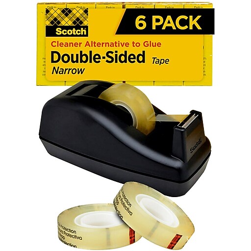Scotch Permanent Double Sided Tape with Dispenser, 1/2" x 25 yds., Clear, 6 Pack (6656PKC40