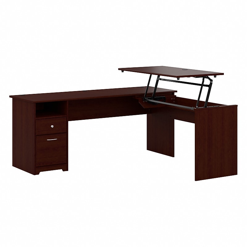 Bush Furniture Cabot 72"W 3 Position L Shaped Sit to Stand Desk, Harvest Cherry (CAB050HVC) image 1