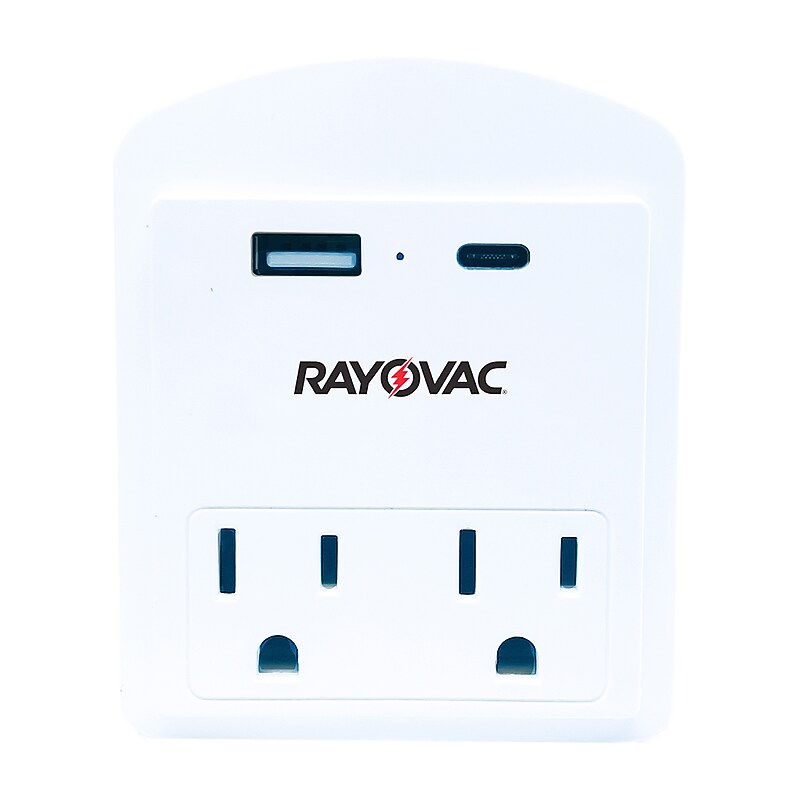 RAYOVAC 2-Outlet 2-USB Portable Surge Protector Wall Tap, 300-Joules, White (SS-Q301C) image 1