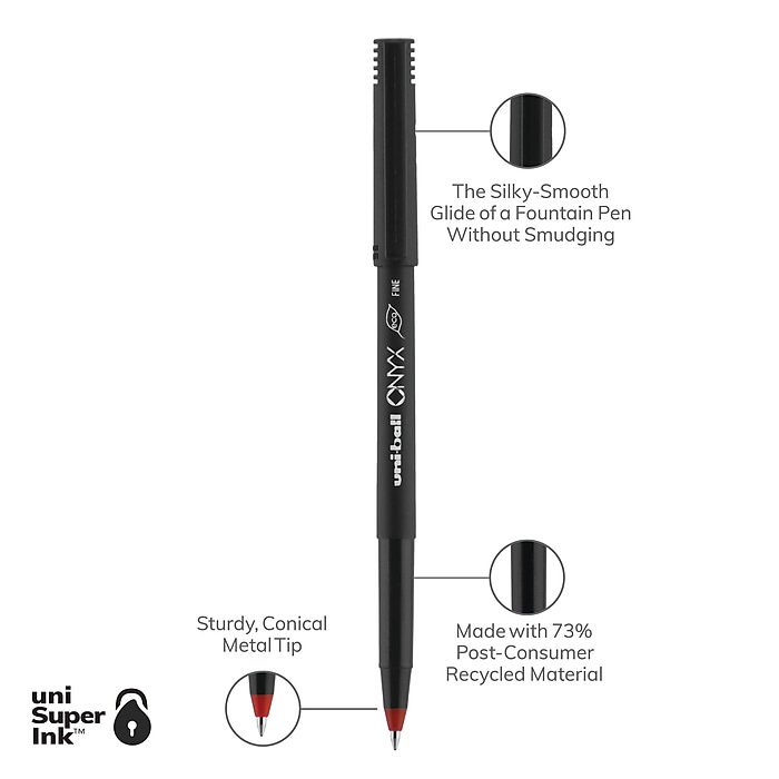 uni-ball Onyx Rollerball Pen, Fine Point, 0.7mm, Red Ink, Dozen