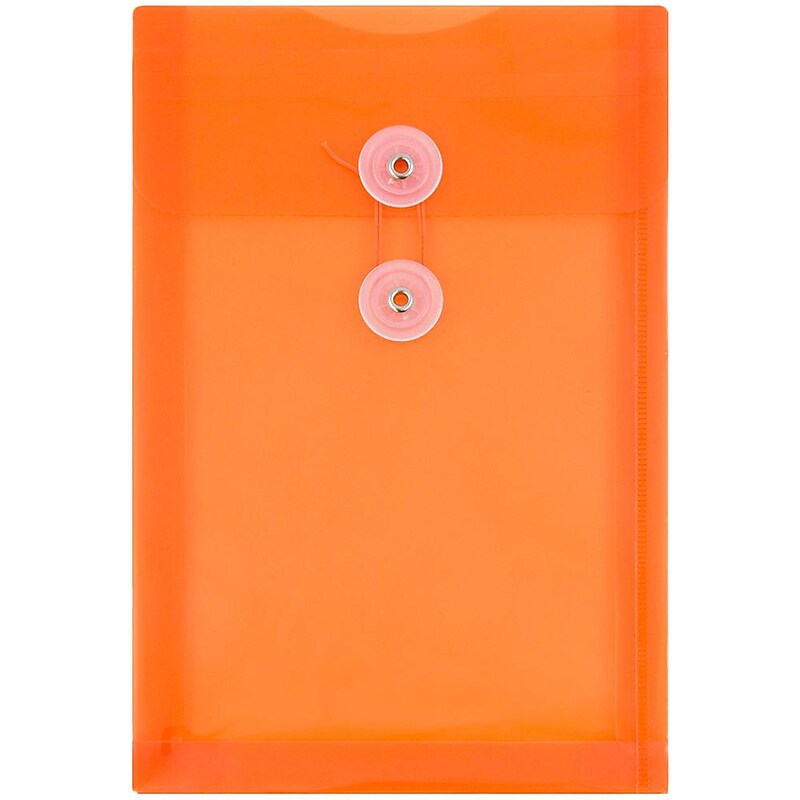 JAM Paper Premium Plastic Filing Envelope with Button & String Closure, Bright Orange, 3/Pack (472B1ORX3) image 1
