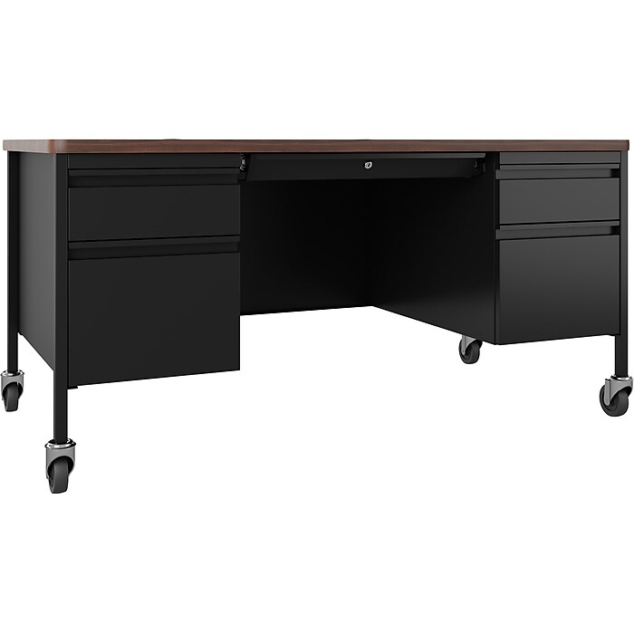 Hirsh 60 W Double Pedestal Mobile Teacher s Desk Black Walnut 22648 Staples
