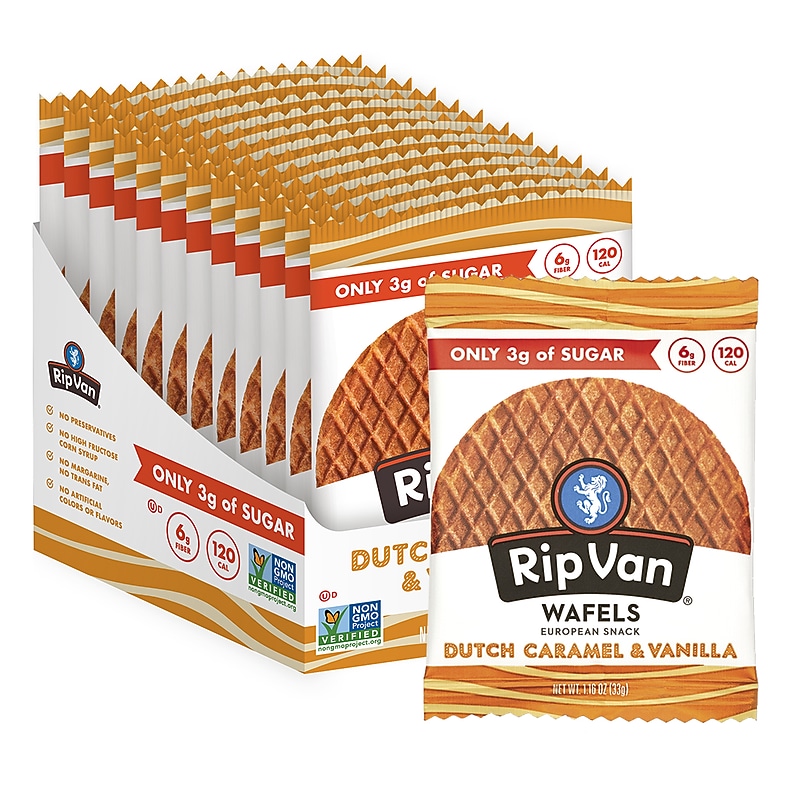 Rip Van Wafels Dutch Caramel and Vanilla Stroopwafels, 1.16 oz., 12 Packs/Box, 12/Box (RVW00334) image 1