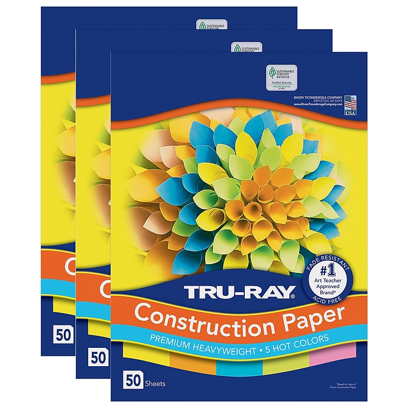 Tru-Ray 12" x 18" Construction Paper, Assorted Colors, 50 Sheets/Pack, 3 Packs/Bundle (PAC6597-3) image 1