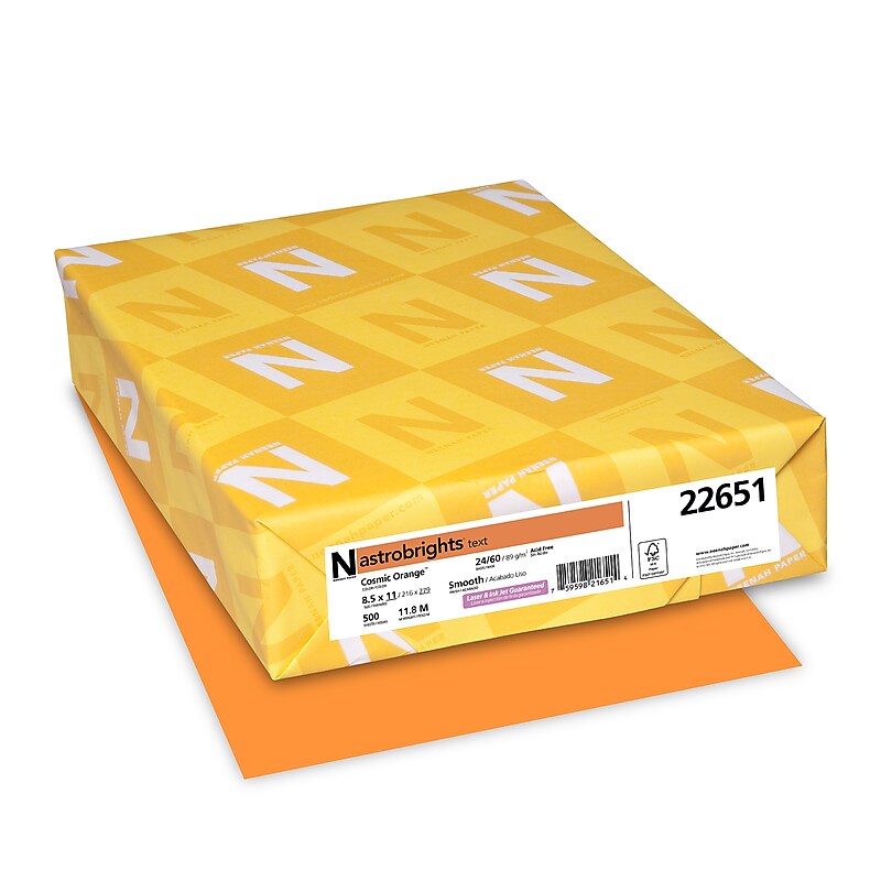Astrobrights 8.5" x 11" Color Copy Paper, 24 lbs. Cosmic Orange, 500 Sheets/Ream (22651/21658) image 1