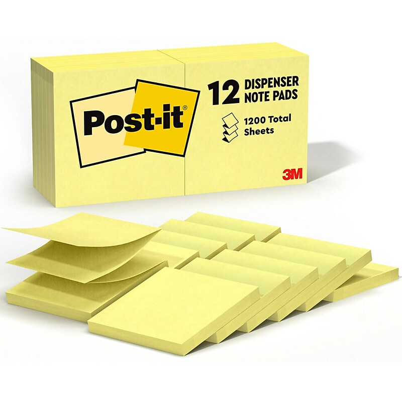 Post-it Pop-up Notes, 3" x 3", Canary Collection, Lined, 100 Sheet/Pad, 12 Pads/Pack (R335-12YW) image 1