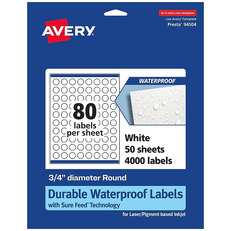 Avery Laser/Inkjet Round Multipurpose Labels, 0.75" Dia., 4,000 Labels/Box (94504) image 1