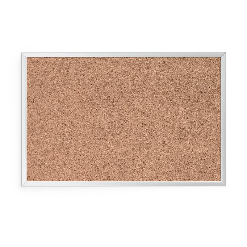 U Brands Cork Bulletin Board, 35" x 23", Silver Aluminum Frame image 1