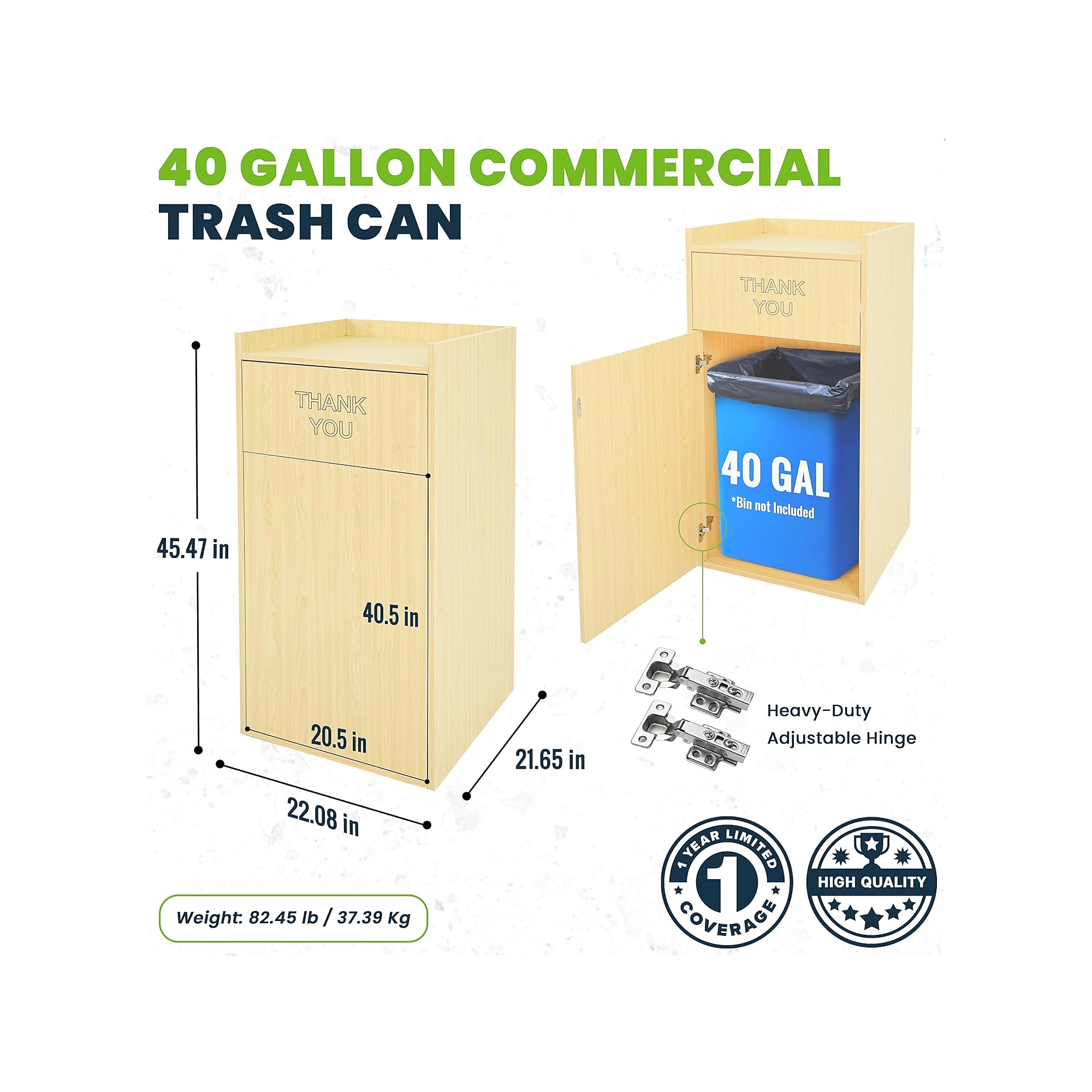 Alpine Industries Wood Trash Can Enclosure with Tray Top, 40 Gallon, Oak (476-MEO) Sansujyuku sansujyuku.com