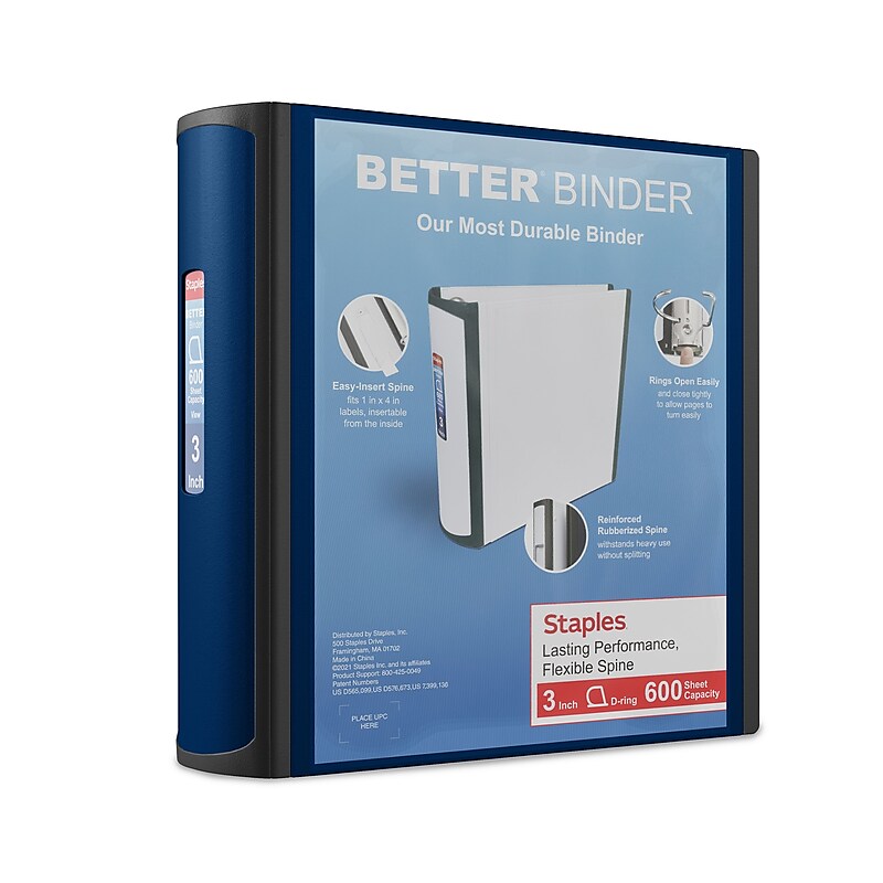 Staples Heavy Duty 3" 3-Ring Better Binder, D-Ring, Blue (ST55889-CC) image 1