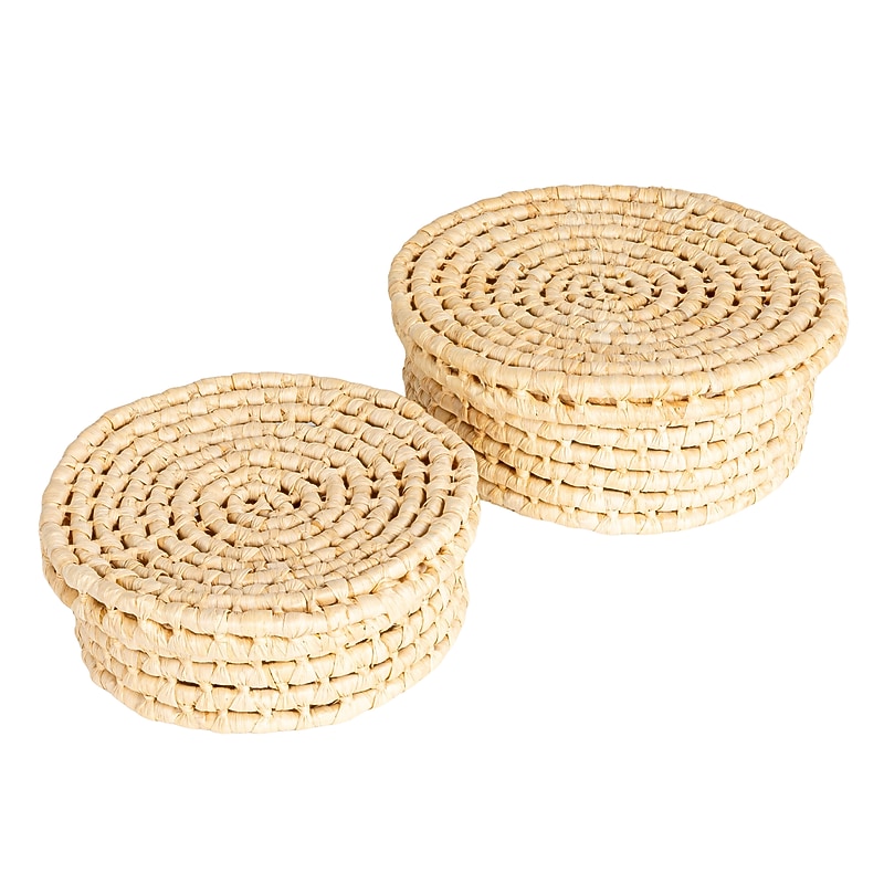 Household Essentials Handwoven Corn Leaf Nesting Baskets with Lids, Natural, 2/Set (HE1229) image 1