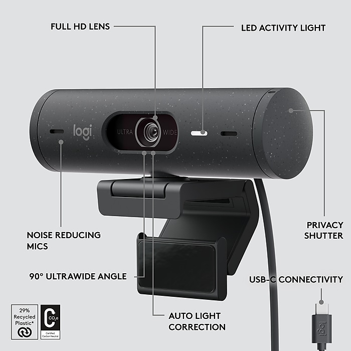 Logitech Brio 500 HD 1080p Webcam, 4 Megapixels, Graphite (960-001493) Logitech Brio 500 HD 1080p Webcam, 4 Megapixels, Graphite (960-001493)