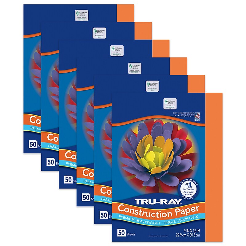 Tru-Ray 9" x 12" Construction Paper, Electric Orange, 50 Sheets/Pack, 6 Packs/Bundle (PAC103404) image 1