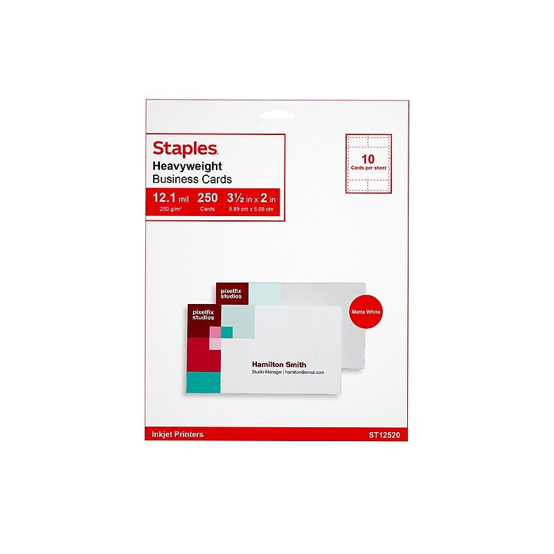 Staples® Business Cards, 3.5" x 2", Matte White, 250/Pack (ST12520) image 1