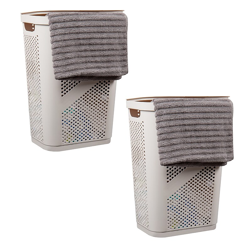 Mind Reader 15.85-Gallon Slim Laundry Hamper with Lid, Plastic, Ivory, 2/Set (2HBIN60-IVO) image 1