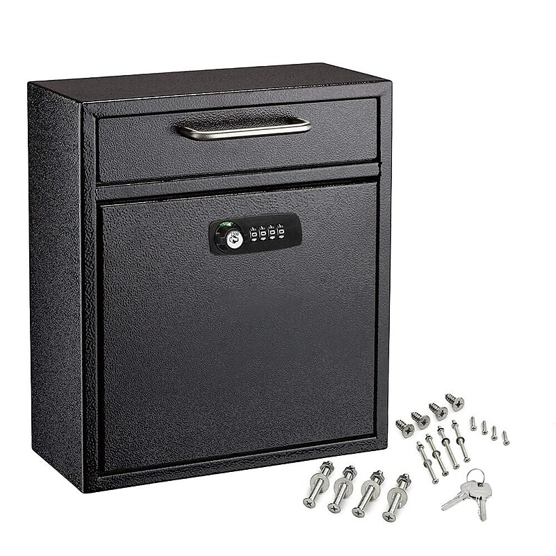 AdirOffice Steel Ultimate Locking Wall Mounted Interoffice Mailbox, Medium, Black image 1