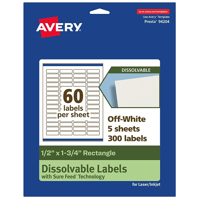 Avery Dissolvable Rectangle Multipurpose Labels, 0.5" x 1.75", Off-white, 300/Pack (94204) image 1