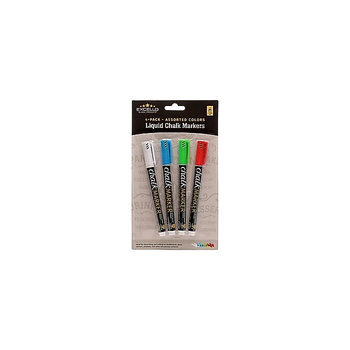 Excello Global Products Washable Chalk Marker, 1-2mm Tip, Assorted