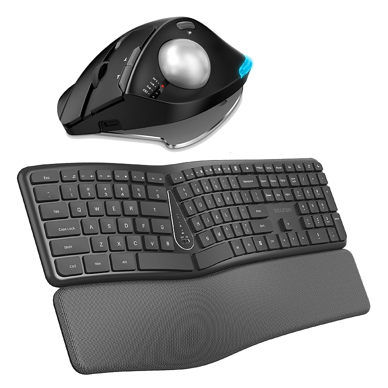 Delton E250 Wireless Ergonomic Keyboard and Trackball Mouse Combo, Black (DKWE250WBBD1) image 1